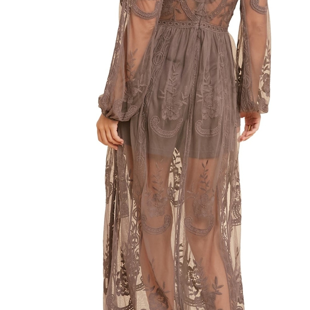 Wishlist Brown Ruched Ruffled Gown - Picture 3 of 6